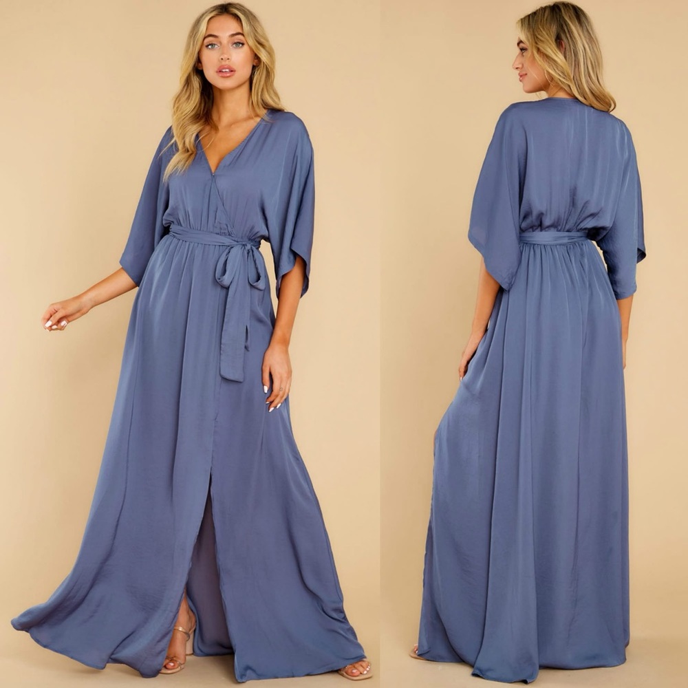 NWT Red Dress Boutique dusty blue wrap maxi dress